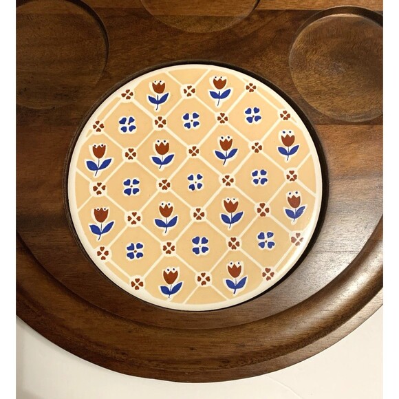 Vintage Gailstyn Sutton Wood Serving Tray Floral Tile Insert Taiwan Party Snacks - Picture 5 of 9